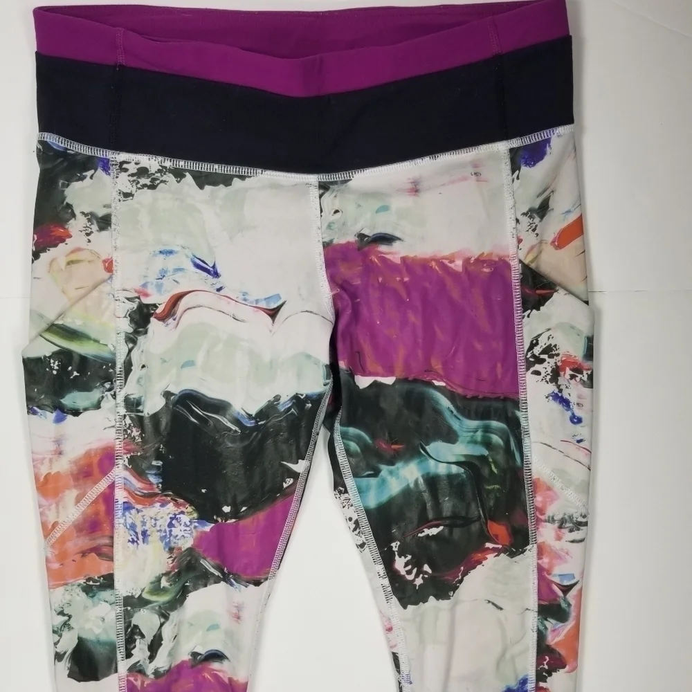 Lululemon Sz 6 Leggings Ruched Side Pockets Floral Full Length
